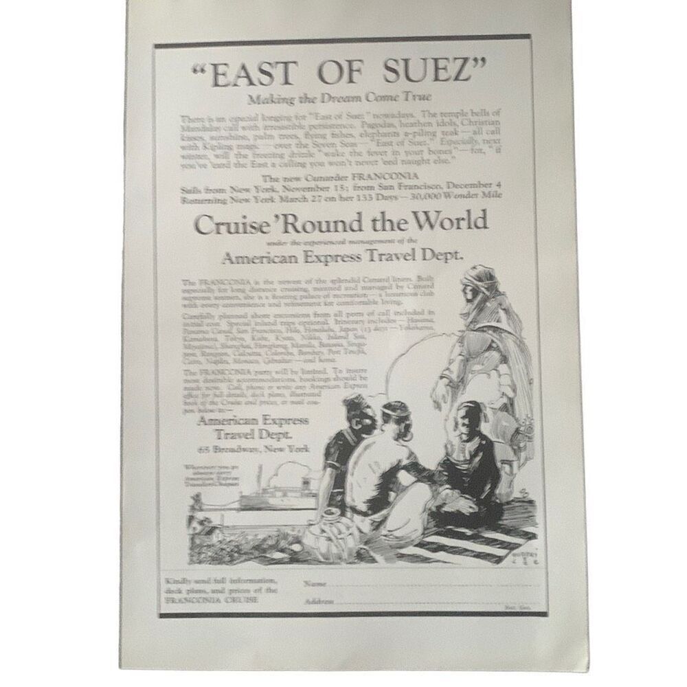 Vintage 1923 American Express Travel East of Suez Ad Advertisement